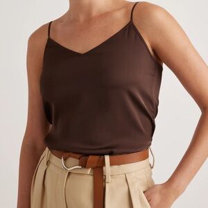 Quince Washable Stretch Silk V-Neck Cami | Hot Fudge | Size M